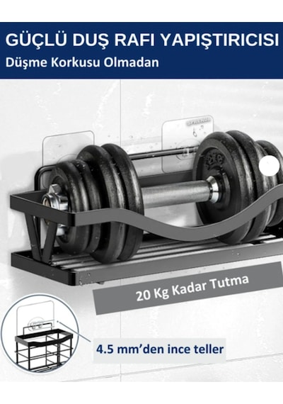 10 Lu Güçlü Kendinden Yapışkanlı Kancalar Köşe Rafı Banyo Rafı Duş Rafı Kancası Gri Diğer