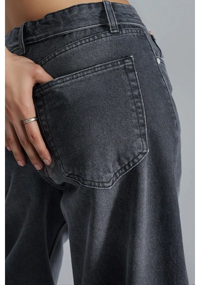 Hiccup Squalo Düşük Bel Geniş Paça Kot Pantolon Koyu Gri