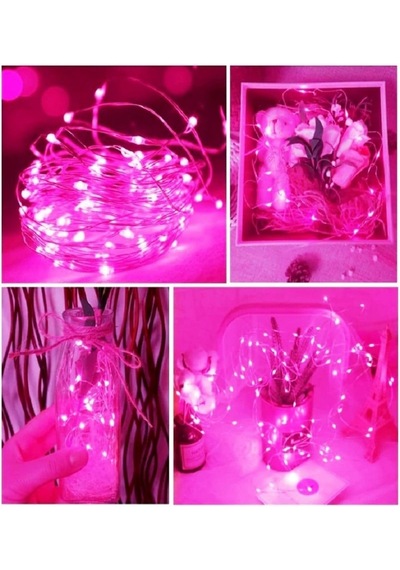 Ev Balkon Ve Parti İçin 10 Metre Pilli Pembe Renk Peri Led Yılbaşı Süsü Işık Pembe