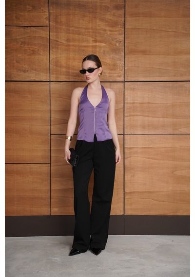 Verymoda Fermuarlı Saten Yelek Vmd2952 Lila