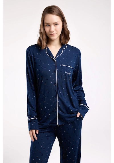 Pierre Cardin Kadın Lacivert Gömlek Pijama Takım Lacivert