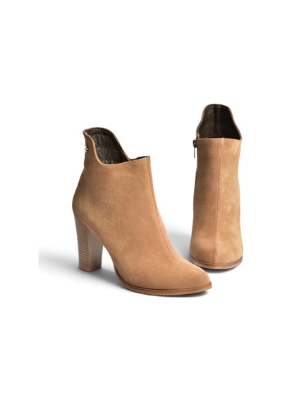 Fox Shoes Z654047961 Vizon Hakiki Deri Süet Kalın Topuklu Kadın Bot