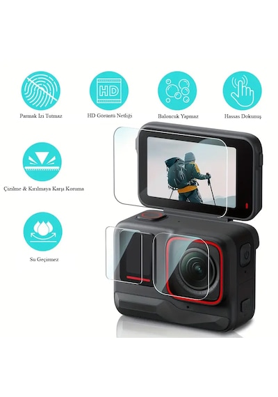 Insta360 Ace Pro 2 Silikon Kılıf, Lens Kapağı, Ekran Koruyucu & Kayışlar Siyah