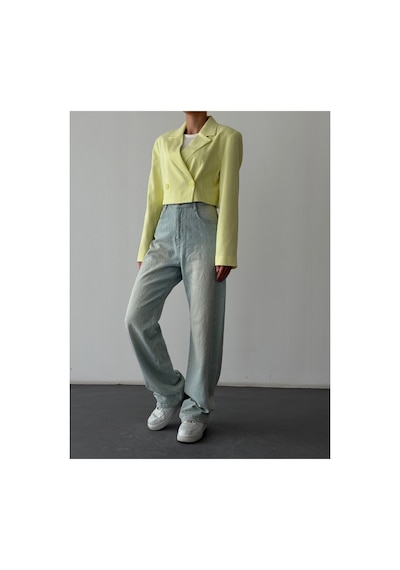 Quzu Vatka Detaylı Crop Blazer Ceket Sarı