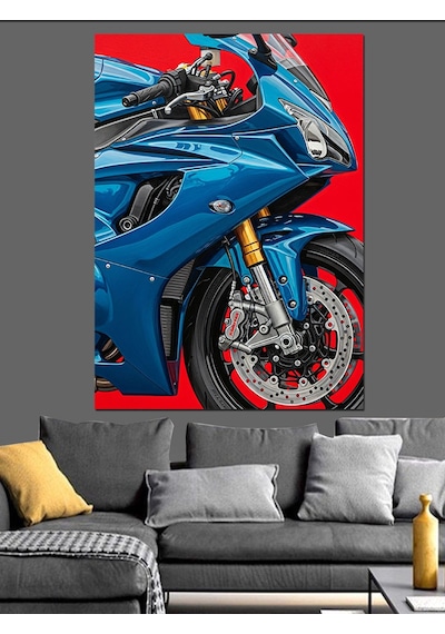 Ahşap Tablo Mavi Motor Hızlı Sürüş