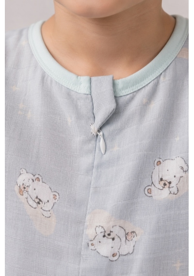 Babyhola Yazlık Müslin Çocuk Uyku Tulumu 1-8 Yaş Unisex Kısa Kollu %100 Pamuk 2703 Mavi