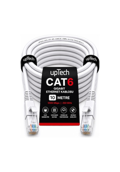 Uptech Cat6 Ethernet Kablosu 10 Metre Rj45 Lan İnternet Modem Router Bilgisayar Kablosu