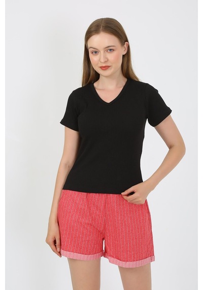 Akbeniz Kadın Kısa Kol Penye Şortlu Pijama Takım Siyah 3633