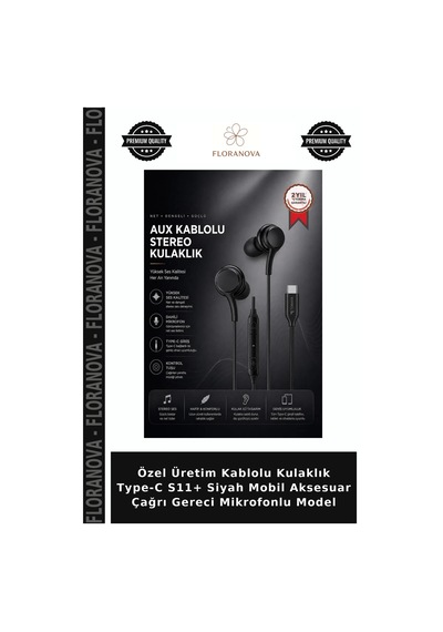 Özel Üretim Kablolu Kulaklık Type-c S11+ Siyah Mobil Aksesuar Çağrı Gereci Mikrofonlu Model S11+