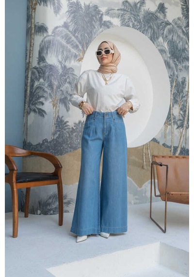 1165-denim Bol Paça Pantolon Mavi Mavi