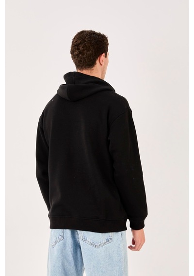 X-4005 Kapüşonlu Yarım Fermuarlı Sweat Siyah