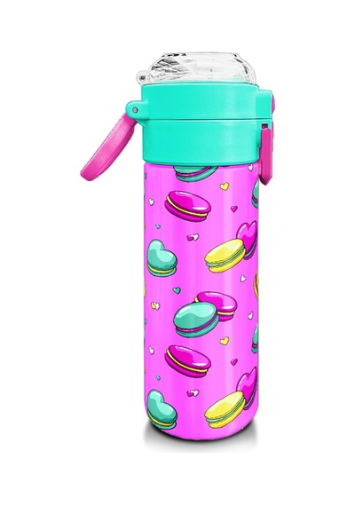 Coral High Kids Açık Pembe Su Yeşili Makaron Desenli Pipetli Ve Direkt İçim Çelik Termos 500 Ml 31912 Pembe - Açık Yeşil