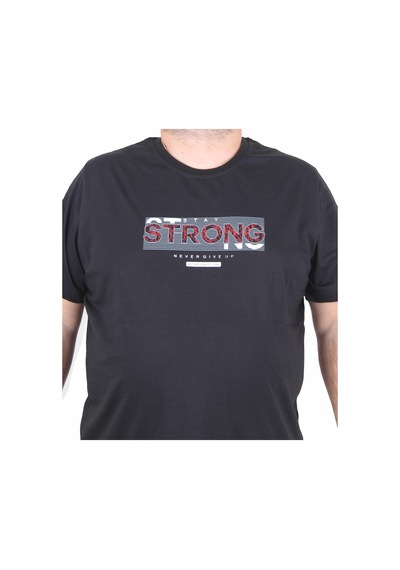 Moc Grande Mocgrande Erkek Büyük Beden Sıfır Yaka Tişört Strong 25167 Sıyah Siyah