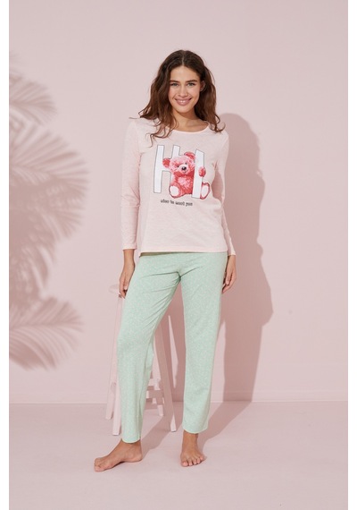 Siyah İnci Pamuklu Örme Pijama Takım 24241082 Pembe