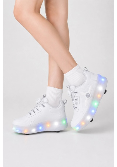 Odin Tekerlekli Işıklı Çocuk Spor Ayakkabı Rahat Patenli Sneaker - Beyaz
