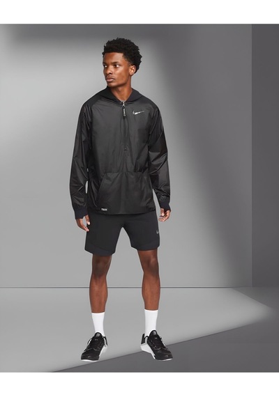 Nike Pro Repel Suya Dayanıklı 1/2 Zip Antreman Rüzgarlık Kapüşonlu Ceket Siyah