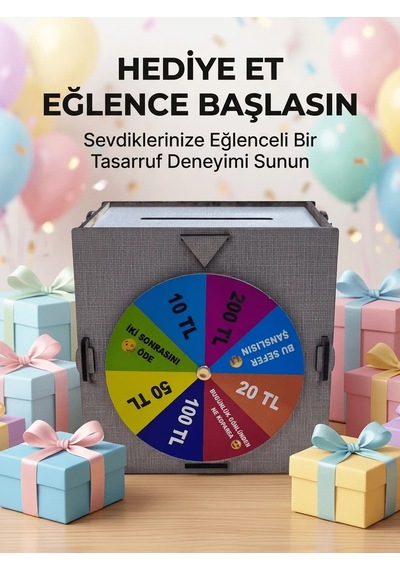 Lb Renkli Şans Çarklı Para Biriktirme Oyunu Eğlenceli Tasarruf Kutusu Ahşap Challenge Kumbarası