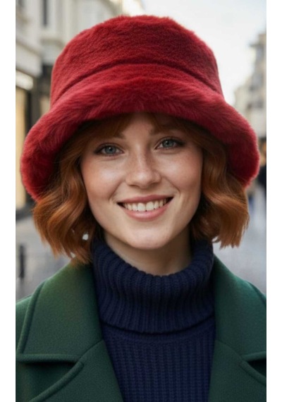 Uniquetrenders Kadın Peluş Bucket Şapka Kırmızı