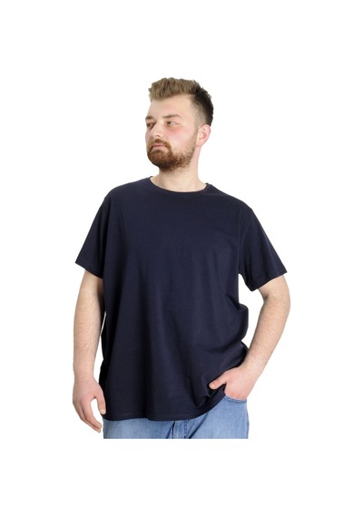 Mode Xl Büyük Beden Likralı T-Shirt Bisiklet Yaka 20149 Lacivert 001