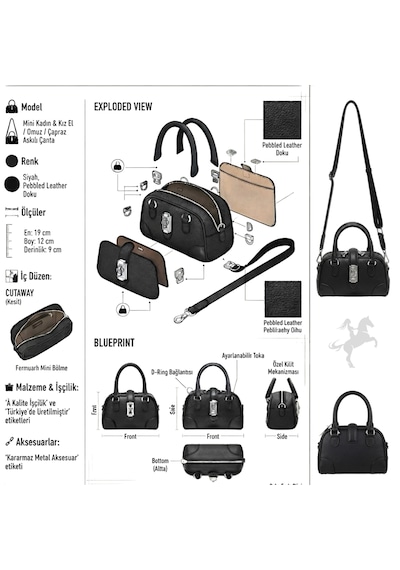 Nas Bag Yeni Sezon Mini Kadın / Kız El, Omuz Ve Çapraz Askılı Çanta Siyah