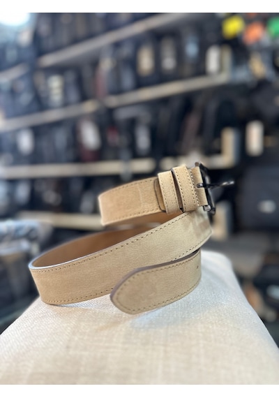 Trg Polo Krem Hakiki Deri Erkek Kemeri- 4cm