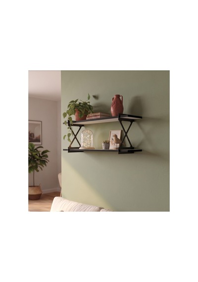2'li Dekoratif Duvar Rafı Modern Tasarım, Kolay Montaj, 90x20 Cm - Beyaz - 917680274 Beyaz