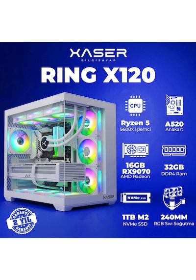 Xaser Ring X120 R-5 5600x 32 GB  1 TB M.2 Nvme  SSD 16 GB RX9070 Free Dos Masaüstü Oyuncu Bilgisayarı