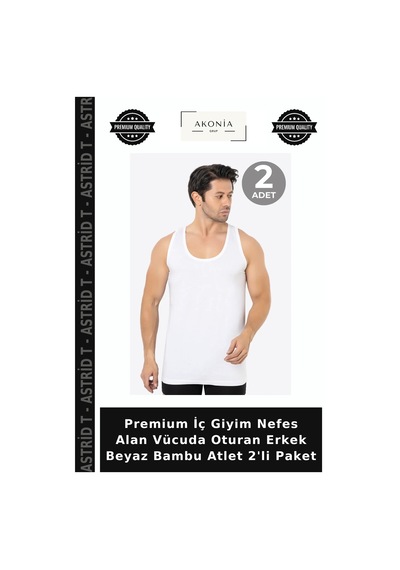 Astrid T Premium İç Giyim Nefes Alan Vücuda Oturan Erkek Beyaz Bambu Atlet 2'li Paket