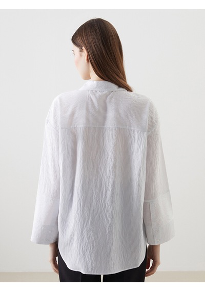 Lcw Modest Ekru Çizgili Oversize Kadın Gömlek Tunik