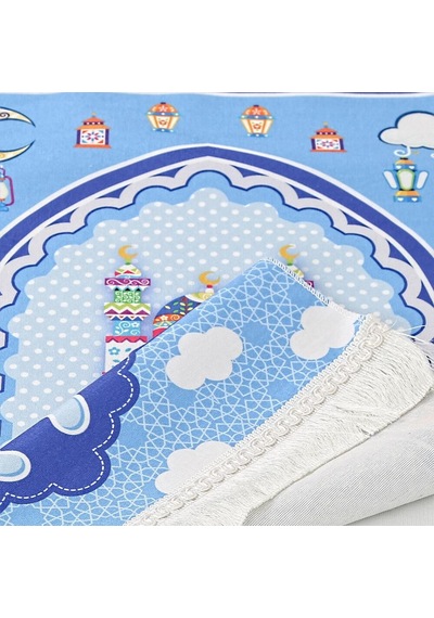 Çocuk Seccadesi Sahra - Mavi 45x82 Cm - 110 Gr - Tesbih Hediyeli Çok Renkli