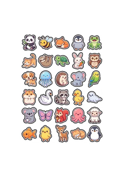 Sevimli Hayvanlar Chibi Sticker Seti 150 Adet - 5'li Mega Paket No24 - Laptop Defter Ajanda Çok Renkli