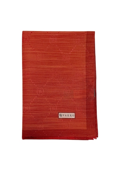 Vakko Pamuk İpek Şal - Şeritli Monogram - Oranj