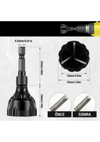Rox 1097 Bits Saplı Matkaba Takılır Çapak Alma Aparatı 3-20 Mm