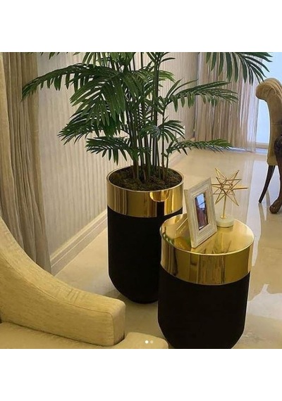 Dekoratif Gold Büyük Saksı, Darbuka Saksı 70 Cm