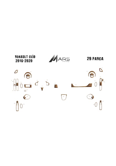 Renault Clio 2016-2020 Torpido Kaplama 29 Parça Açık Meşe