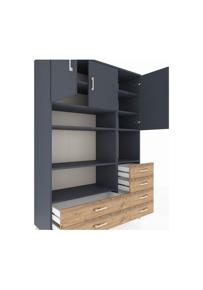 Hyperion Dolap 9 Raflı 6 Çekmeceli 3 Kapaklı 132x44x195 Antrasit-antrasit/çam Antrasıt/atlas Çam Hyperion Dolap 9 Raflı 6 Çekmeceli 3 Kapaklı 132x44x195 Antrasit-antrasit/çam Antrasıt/atlas Çam