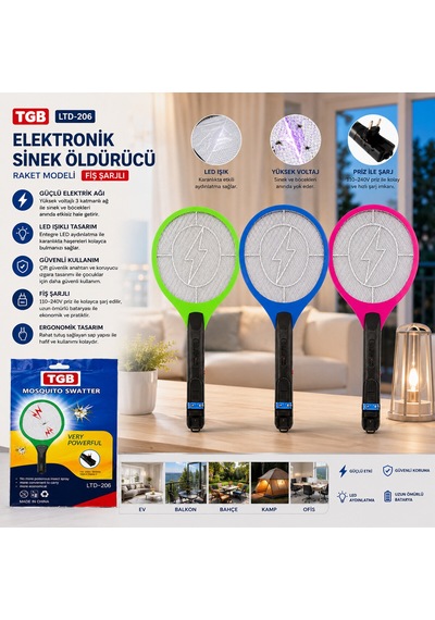 Raket Modeli Fiş Sarjlı Elektronik Sinek Öldürücü Cız Makine Ltd-206
