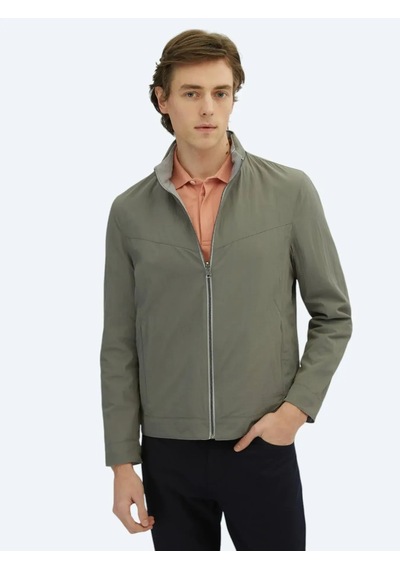 Kip Gri Regular Fit Gizli Kapüşon Casual Dokuma Çift Taraflı Mont Gri