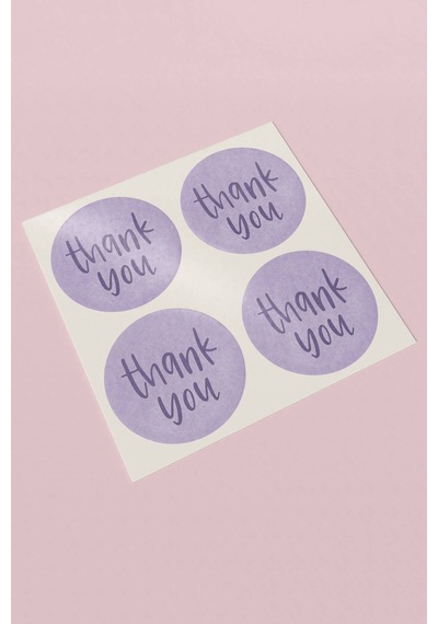 90 Adet Thank You Teşekkür Etiketi Lila Yuvarlak 3x3cm St2009 Çok Renkli
