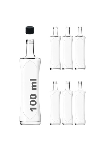100 Ml Şeffaf Piramit Sosluk 100 Cc Kapaklı Kavisli Cam Şişe 6 Adet Siyah Plastik
