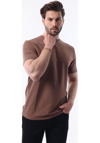 Madmext Kahverengi Bisiklet Yaka Basic Kısa Kollu Tişört 7042 Kahverengi