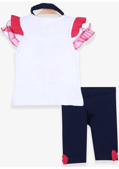 Breeze Kız Bebek Tayt Takım Balerin Baskılı Bandanalı Beyaz (6 Ay-2 Yaş)