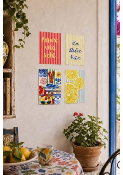 La Dolce Vita Tablo Seti 4lü Set Sicilya Temalı 15x20 Cm Mdf