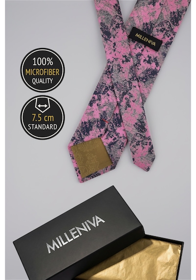 Milleniva Batik Desenli Pembe Gri Kravat & Mendil