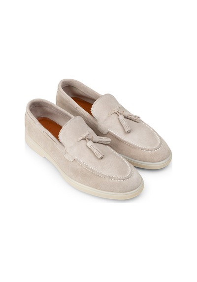 Deery Erkek Hakiki Süet Bej Püsküllü Loafer - 02027mbejc01