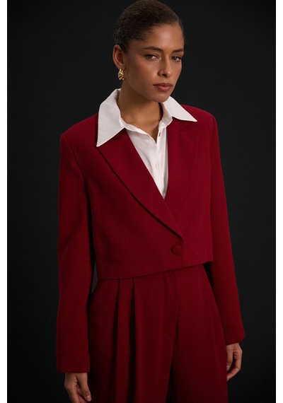 Sateen Luna Kısa Ceket - Bordo-136881 Bordo