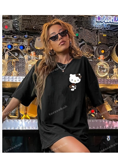Tarzsokak Leopar Desenli Hello Kitty 4 Siyah