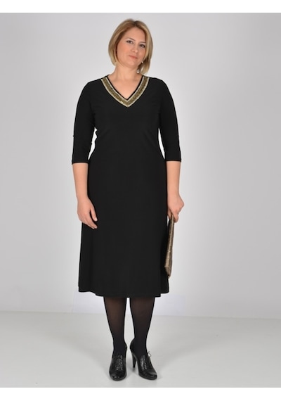 Nidya Moda Büyük Beden V Hazır Yaka Elbise-4038S Çok Renkli