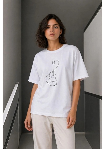Wear Vexel Kadın Minimal Gitar Baskılı Tişört T-shirt Yazlık Kısa Kol Bisiklet Yaka T-shirt - Beyaz Beyaz Wear Vexel Kadın Minimal Gitar Baskılı Tişört T-shirt Yazlık Kısa Kol Bisiklet Yaka T-shirt - Beyaz Beyaz