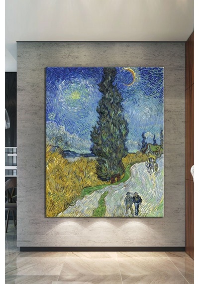 Vincent van Gogh Selvili ve Yıldızlı Yol Road with Cypress and Star  (8 Farklı Ölçü) 120 x 80